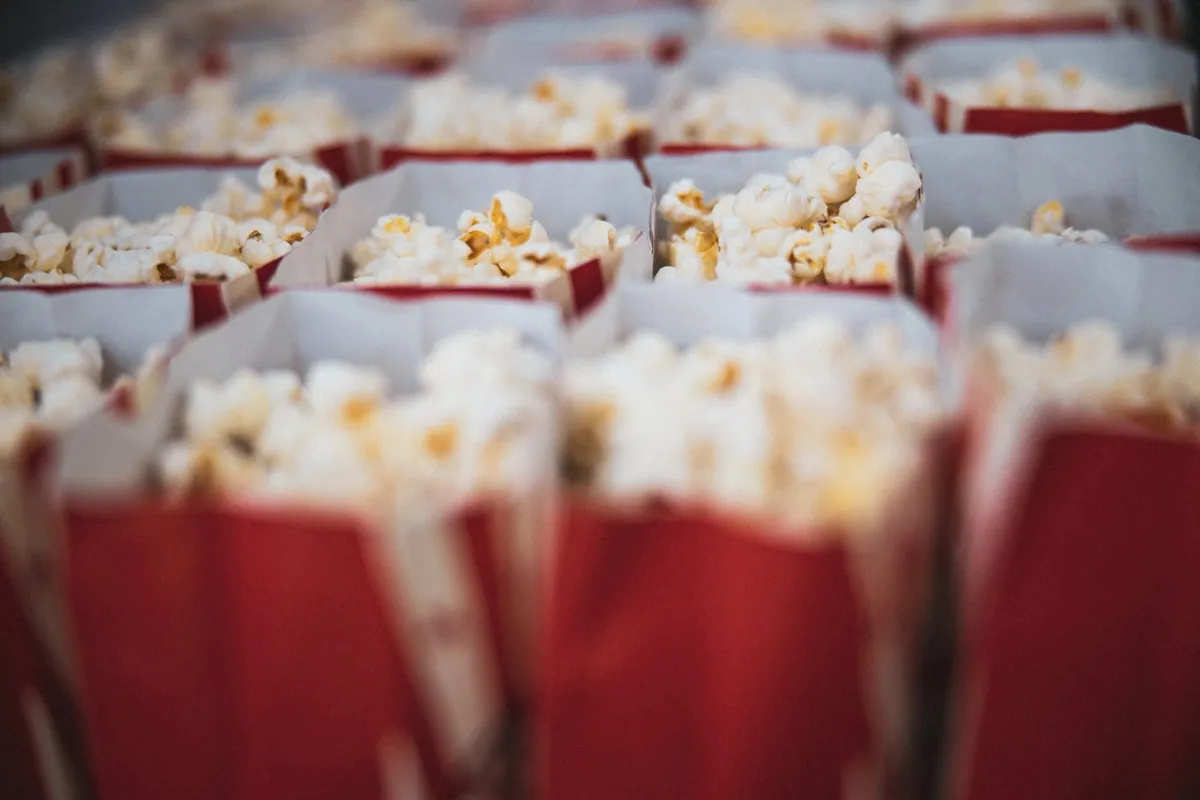 Movie soundtrack wedding music - popcorn bags representing film music favorites